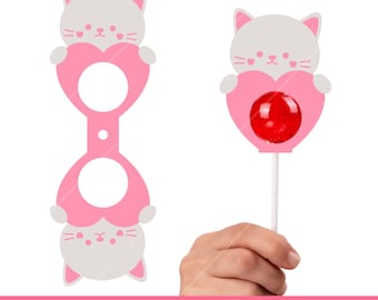 Cat Lollipop Holder SVG PNG: Valentine's Day DIY Gift (Digital Download)