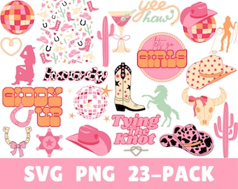 Disco Cowgirl Bachelorette Party Bundle SVG PNG, Cricut Cut File Stickers T-shirt Tote Bag Printing, Assorted Bachelorette SVG Decorations