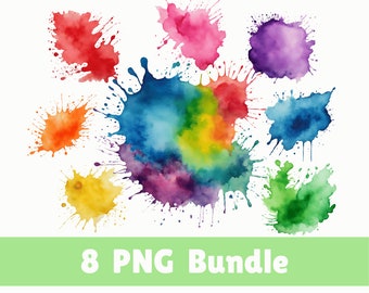 Watercolor Splatter PNG Clipart: Rainbow Backgrounds (Digital Download)