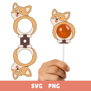 Corgi Lollipop Holder SVG PNG, Cute Corgi Lollipop Cover Party Favor, Cricut Cut File, Cute Dog Candy, Corgi Themed Party Supply Diy