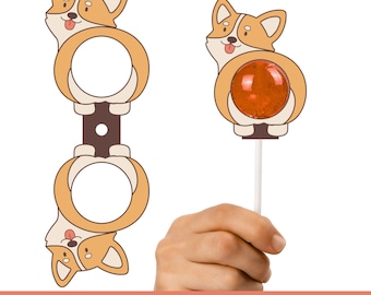 Corgi Lollipop Holder SVG PNG, Cute Corgi Lollipop Cover Party Favor, Cricut Cut File, Cute Dog Candy, Corgi Themed Party Supply Diy