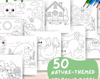 50 Nature Coloring Pages for Kids: Simple Printable Designs (PDF Download)