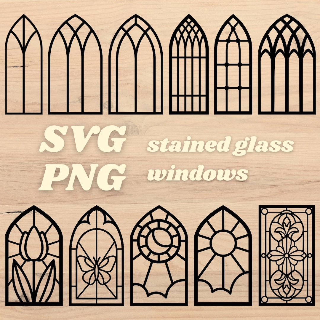 Stained Glass Windows SVG PNG Files, Dollhouse Miniatures Windows Laser ...