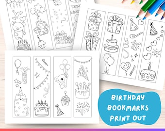 Birthday Bookmarks Coloring Craft: Kids Party Activity (Printable PDF)