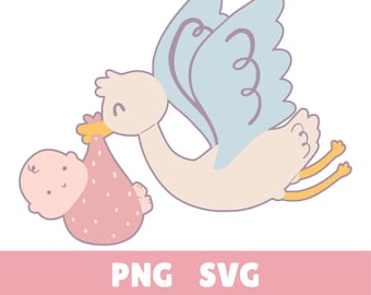 Stork and Baby SVG PNG: Gender Reveal, Baby Shower Cut File (Digital Download)