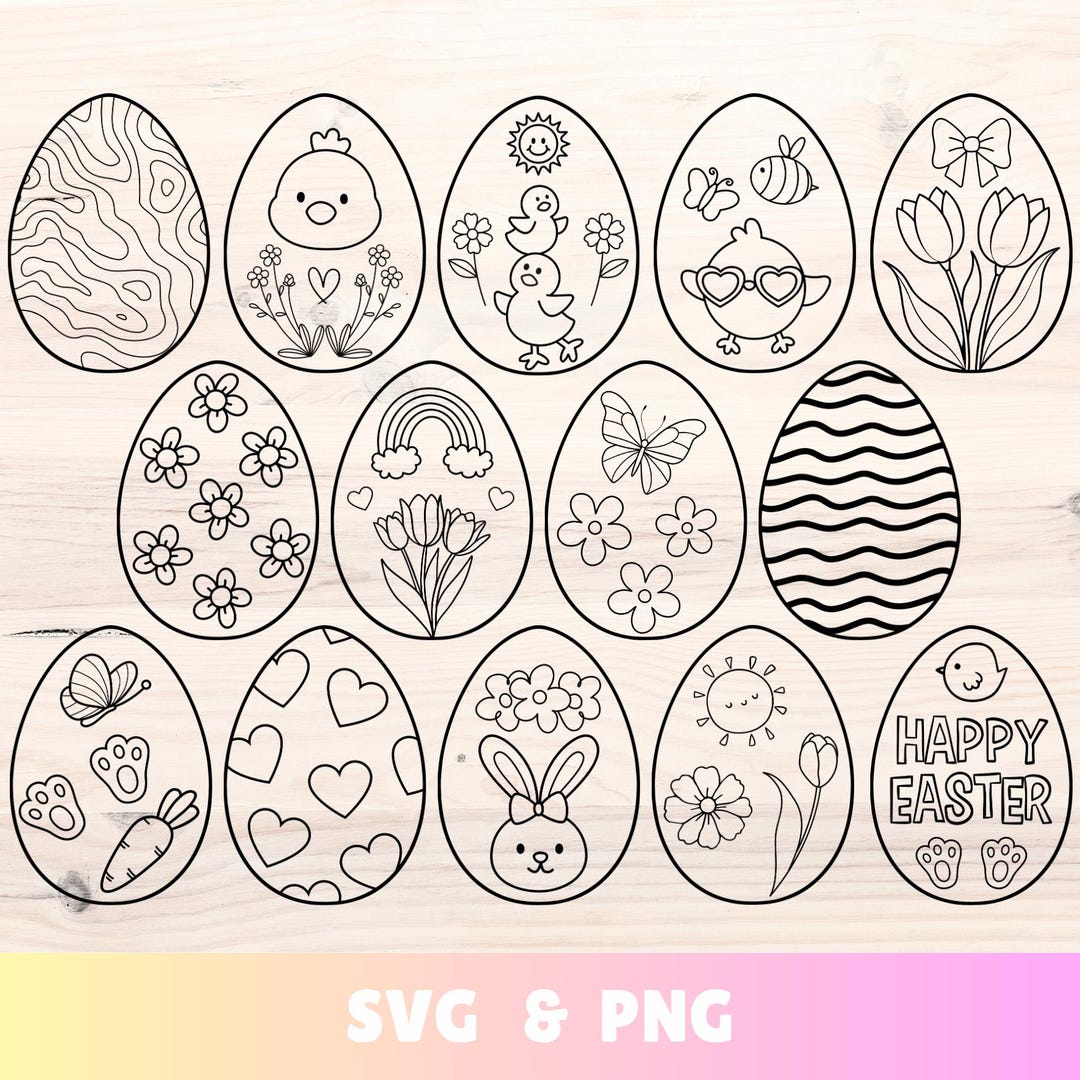 Easter Egg Bundle SVG PNG, Assorted Spring Easter Bunny Egg Designs ...