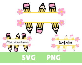 Pencil Name Frame, Back To School, SVG PNG, Teacher Gift, First Day Of School, Digital Download, Cricut Cut File