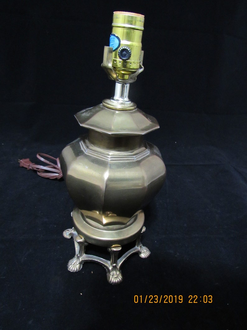Vintage Solid Brass Table Lamp Claw Feet Hollywood Regency