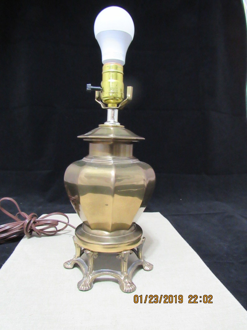 Vintage Solid Brass Table Lamp Claw Feet Hollywood Regency