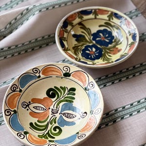Two vintage Korond pottery hand-painted glazed clay wall bowls - wall plaque