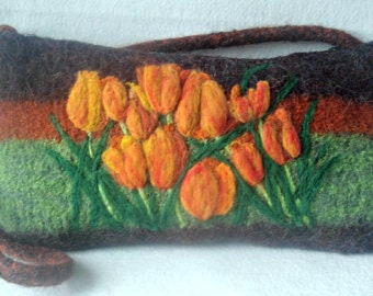 Felted Purse,Felted Handbag,Tulip Art,alpaca purse,Needle Felt Flower,Fiber art,women's purse,wool purse,knit bag