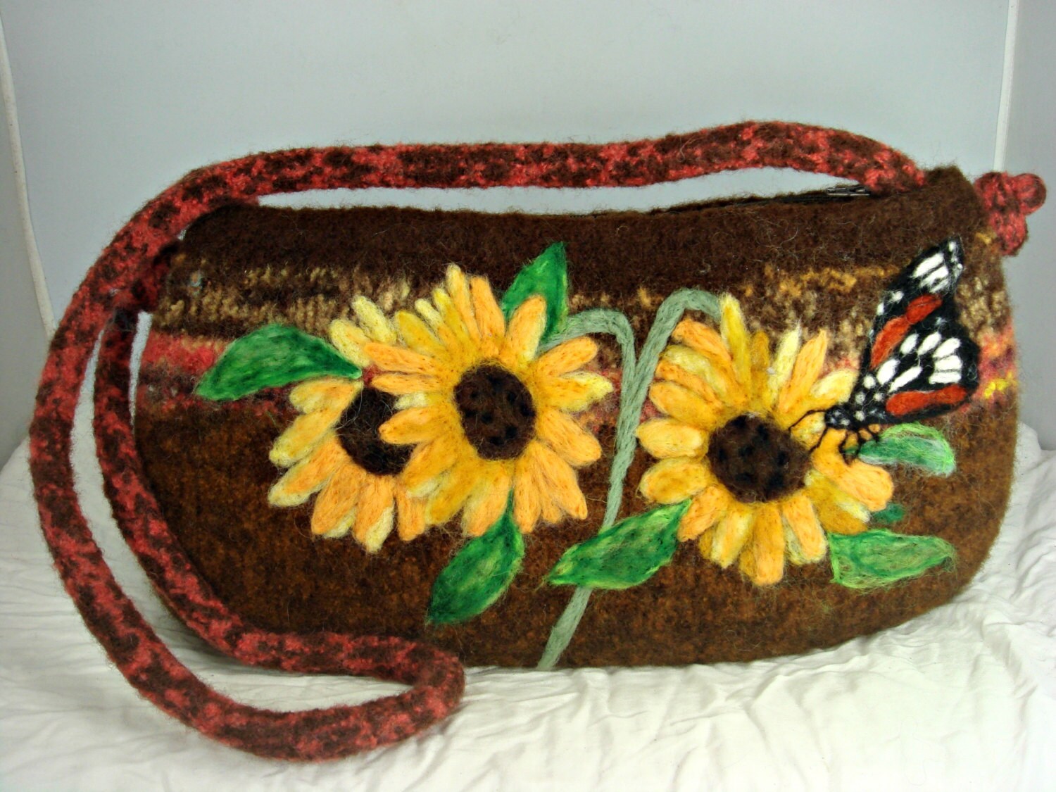 Felted Purse Felted Handbag Sunflower Art Butterfly Art Etsy