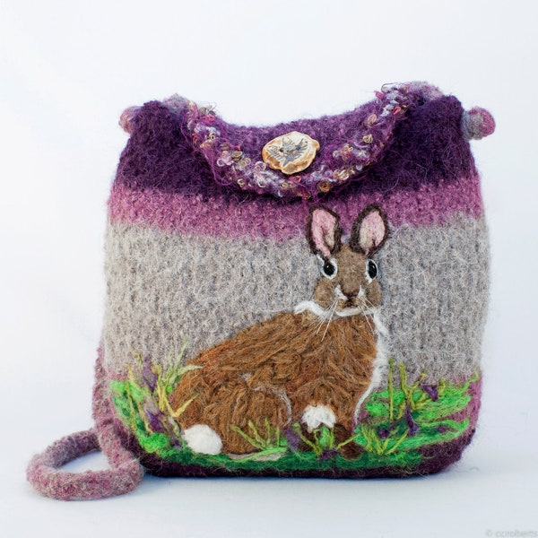 Alpaca Felted Purse Handbag Bunny burgundy, beige