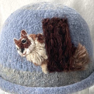 Felted Hat, Bowler Hat ,Cloche ,Felted Cloche, Alpaca hat, Art, wool hat ,women&#39;s hat, Millinery Hat, chipmunk art, squirrel art