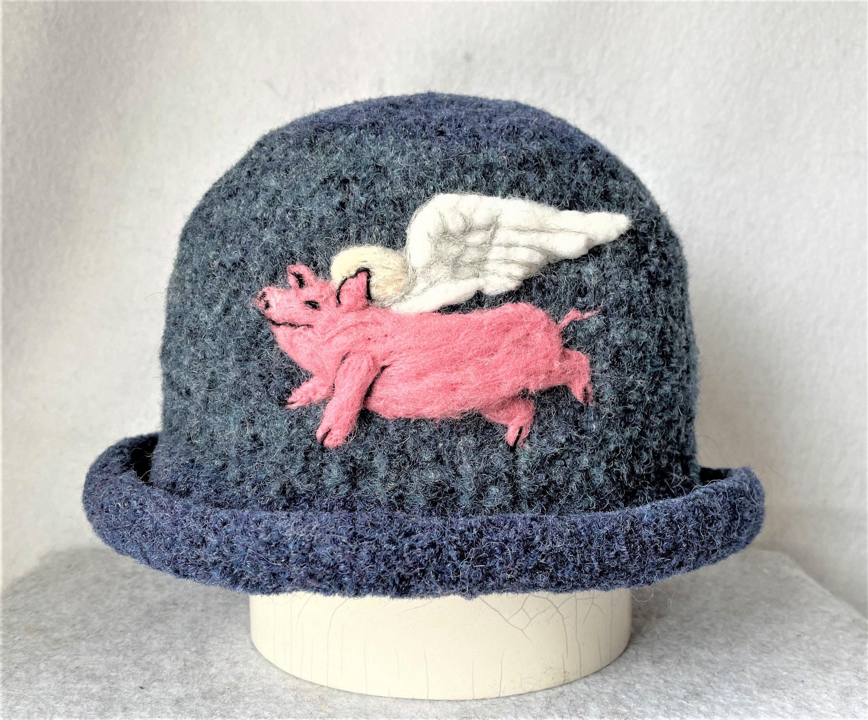 Felted Hat Pig Art Feltedbowler 