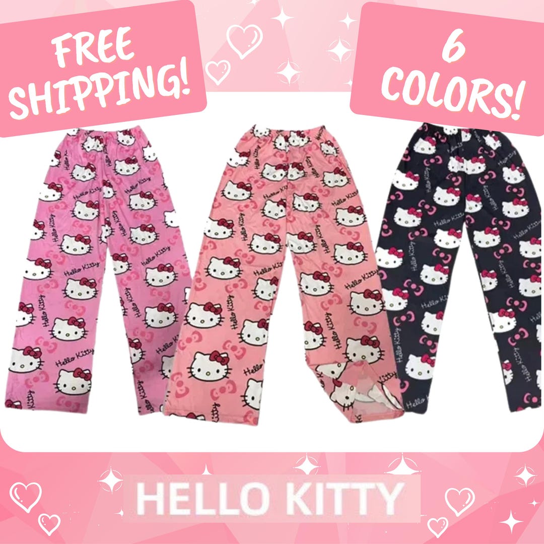 Hello Kitty Pink Fuzzy Pajama Set – Long Sleeve & Long Pants with Half Plush Design