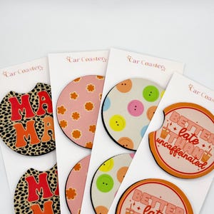 Floral Car Coasters: Neoprene Cup Holder Coasters, Set of 2