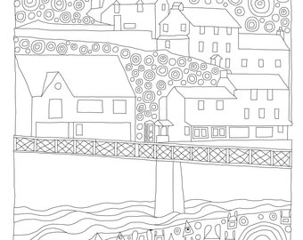 Mars Hill, Lynmouth, Devon, Adult PDF Printable Colouring Sheet