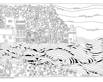 Lynmouth Harbour Wall, Devon, Adult PDF Printable Colouring Sheet