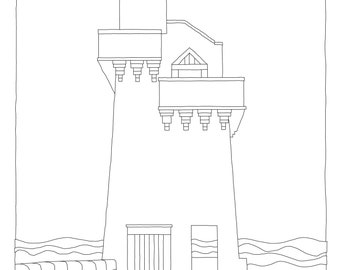 The Rhenish Tower, Lynmouth, Devon, Adult PDF Printable Colouring Sheet