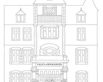The Valley of Rocks Hotel, Adult PDF Printable Colouring Sheet