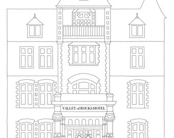 Das Tal der Felsen Hotel, Erwachsene PDF druckbare Malvorlage