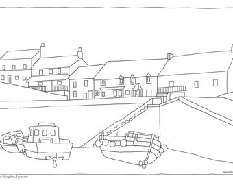 The Rising Sun Hotel, Lynmouth, Devon, Adult PDF Printable Colouring Sheet