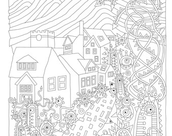 Lydiate Lane, Lynton, Adult PDF Printable Colouring Sheet