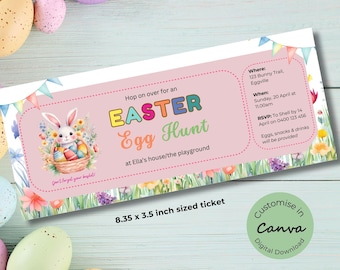 Easter Ticket Invitation Canva Template | Easter party invite | Egg hunt voucher invite for kids | Easter lunch brunch | Editable printable