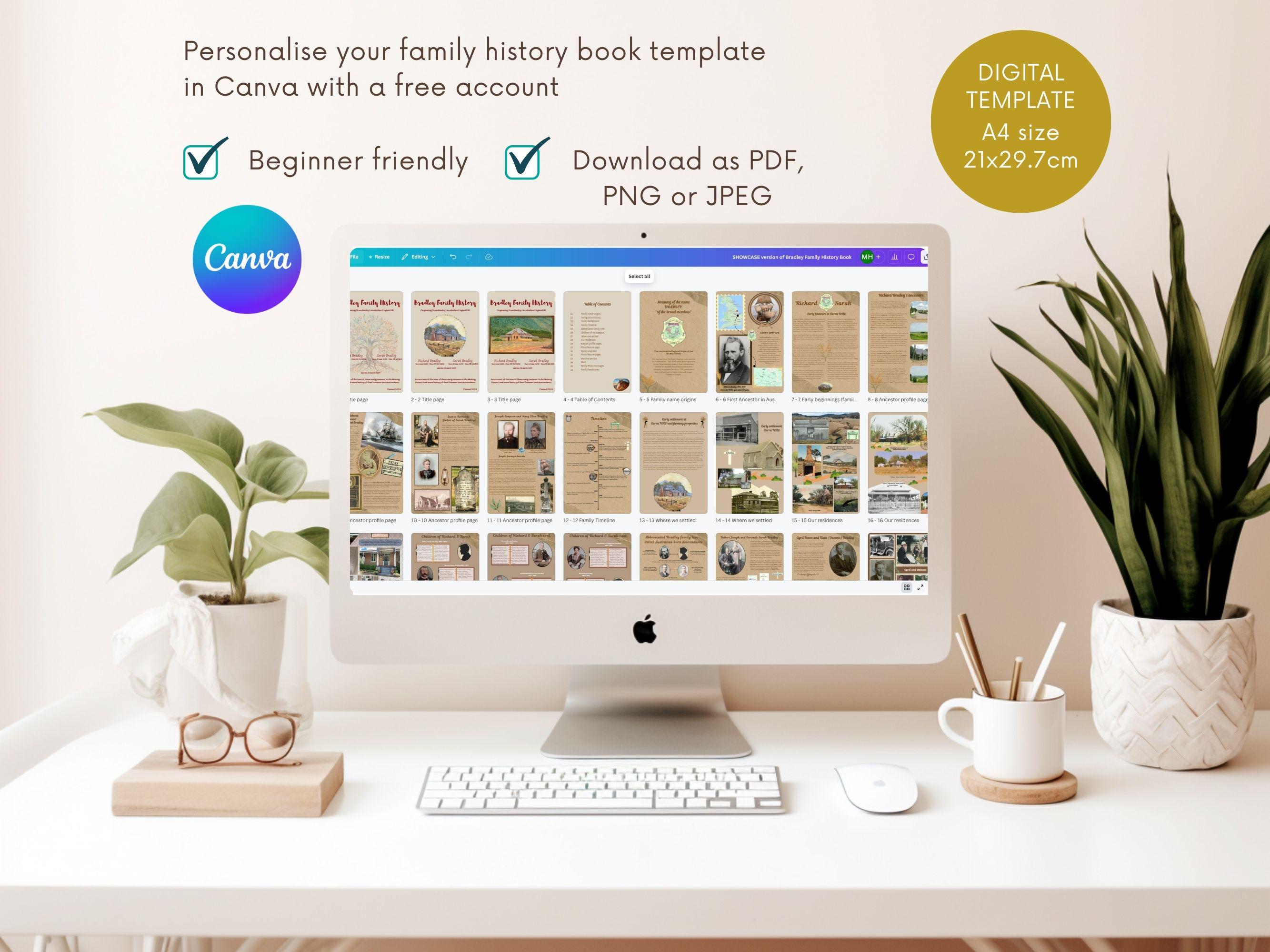 Family Ancestry Book Canva Template | Editable Family Tree Chart ...