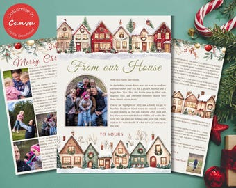 Family Christmas Newsletter Template | Editable Year in Review letter | Canva printable holiday greetings with photos