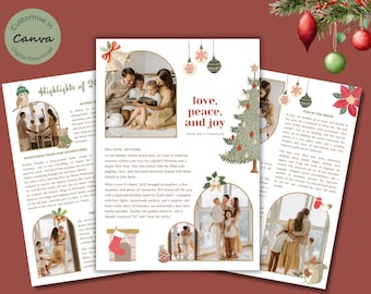 Hygge Christmas Newsletter Template | Editable Year in Review | Canva printable holiday greetings with photos