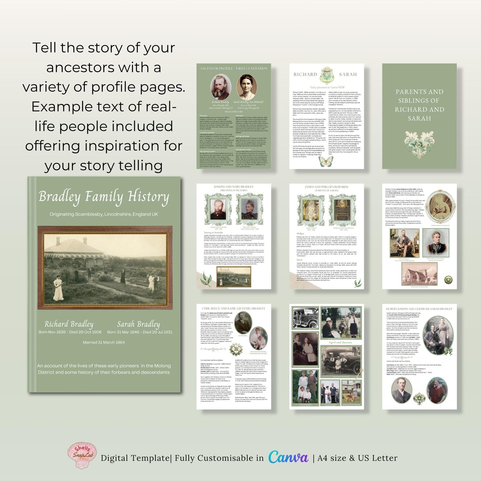 Sage Family Ancestry Book Template | Canva Editable Family Tree ...