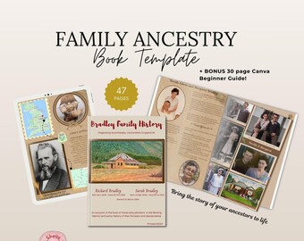 Family Ancestry Book Canva Template | Editable Family Tree Chart | Genealogy Research Forms | Printable Genealogy Keepsake | Family History