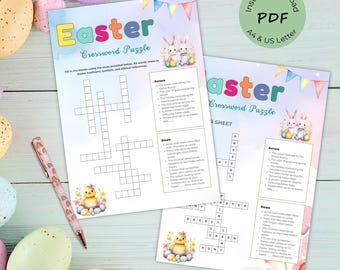 Easter crossword puzzle fun | Easter activity for kids | Easter party | Easter family gathering | Activity sheets | DIY digital printable |