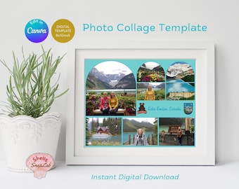 Travel Photo Collage Canva Template | Family vacation photo collage | Holiday memories | Printable photo wall art | Canada Lake Louise theme