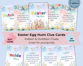 Easter Egg Hunt Clue Cards for kids | Indoor outdoor Easter game | Treasure hunt |Scavenger hunt | Kids Easter activities |Editable template