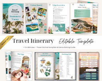Travel Itinerary Canva Template | Customizable vacation Planner | Digital trip organizer | Printable tour guide | Summer vacay vibe