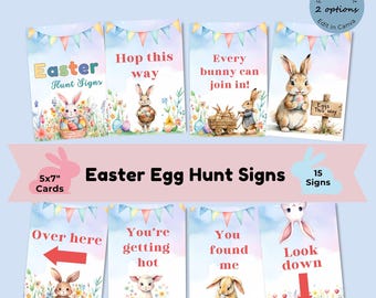 Printable Easter Egg Hunt Signs | Kids Easter activities and games | Scavenger treasure hunt directions | Easter decor | Canva Editable