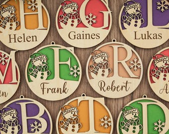 Custom Family Snowman Ornament, Personalized Wooden Christmas Decor