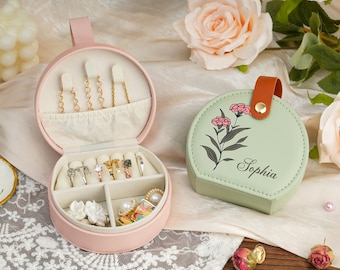 Personalized Birth Jewelry Case: Custom Travel Jewelry Box, Bridesmaids Gifts, Gift for Her