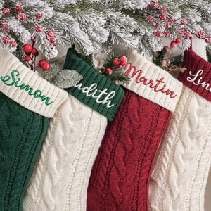 2025 Family Christmas Stockings,Personalized Knit Christmas Stockings,Leather Patch Stocking with Name,Holiday Stockings,Monogram Stockings