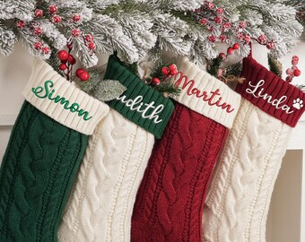 Personalized Knit Christmas Stocking, Embroidered Monogram, Holiday Decor Gift