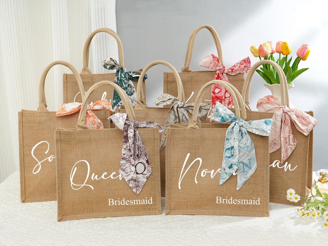 Personalized Burlap Bridesmaid Bag: Jute Tote With Scarf - Etsy