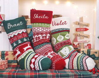Bas de Noël brodés personnalisés : bas de Noël avec prénom personnalisé, bas des fêtes, décoration de famille 2025