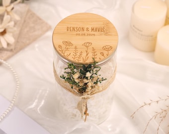 Personalized Wedding Storage Jar with Engraved Wooden Lid