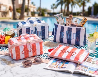 Personalized Waterproof Makeup Bag, Custom Name Cosmetic Bag, Bridesmaid Gift, Travel Toiletry Organizer