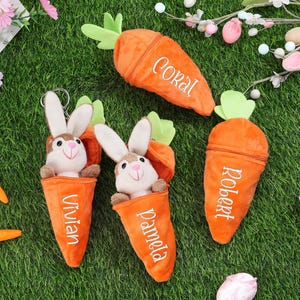 Coniglietto personalizzato: portachiavi reversibile a forma di carota, portachiavi personalizzato a forma di animale di peluche, regali di Pasqua