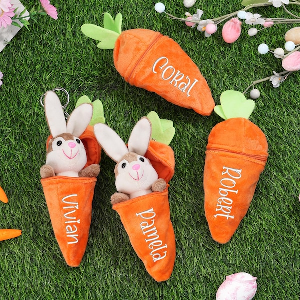 Personalisierter Hase: Plüsch Reversible Karotte Schlüsselanhänger, Stofftier Schlüsselanhänger, Ostergeschenke