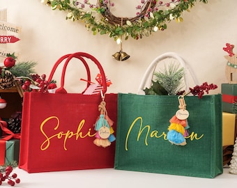 Personalized Christmas Bags: Custom Party Sacks, Xmas Eve Gift Bags with Name